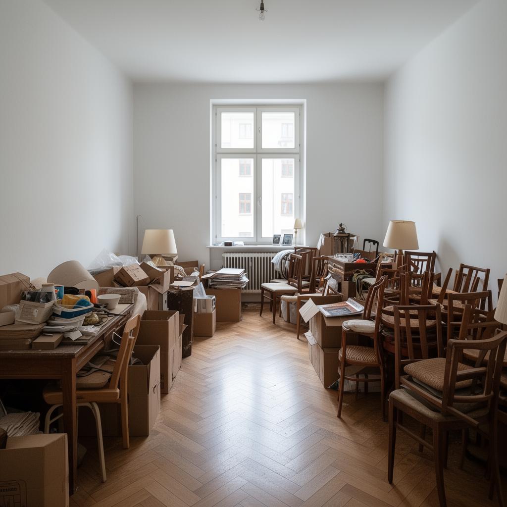 Vorher: vollgestellte Berliner Altbauwohnung vor der Entrümpelung